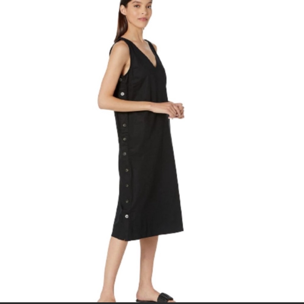 Madewell Black Linen-Cotton Side-Button Midi Dress - 3X